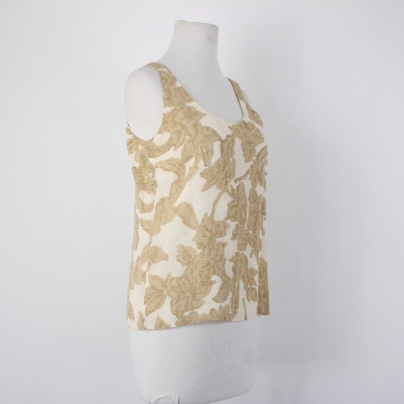 Dana Buchman Top Set Sz 2 Tan White Twin Set Collar Silk Linen Tank And Top Set - Picture 16 of 16